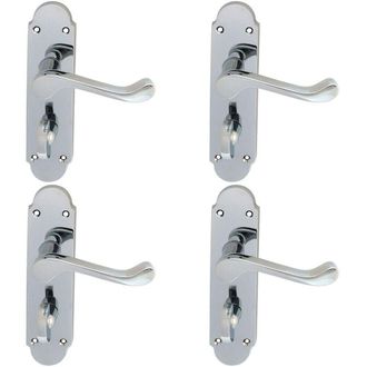 Loops 4x PAIR Victorian Upturned Lever on Bathroom Backplate 170 x 42mm Chrome
