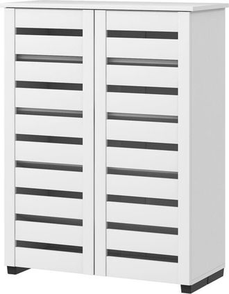 HOMCOM Scarpiera Moderna a 5 Livelli con Ante a Doghe in Legno Bianco