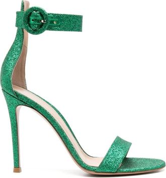Gianvito Rossi Groene Glitter Sandalen Portofino Stijl - Dames - Sandalen met hakken - Groen - 36 1/2 EU - Leer - Schoenen