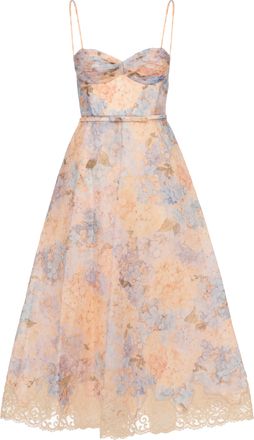 Zimmermann Midi-Length Floral Pattern Dress With Adjustable Waist Bow