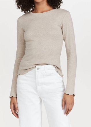 Something Navy Long Sleeve Lettuce Edge Top In Oatmeal