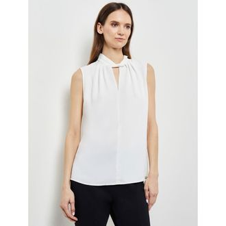 Misook Sleeveless Twist Neck Crepe de Chine Blouse in White at Nordstrom, Size X-Large