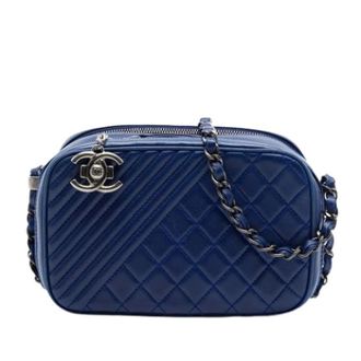 Chanel Pre-owned Coco Boy Camera Bag - Dames - Pre-owned - Blauw - Maat: ONE Size Leer