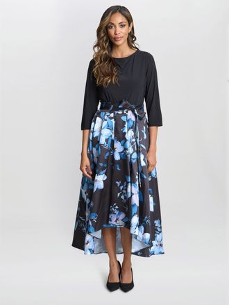 Gina Bacconi Womens Louise Printed High/Low Midi Dress - Black - Size 22 UK