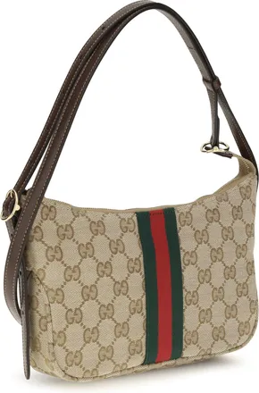 Gucci Mens Shoulder Bag Lunetta Leather Trim Vintage Sand-Dark Brown-Vrv Fabric Sand/dark Brown/vrv