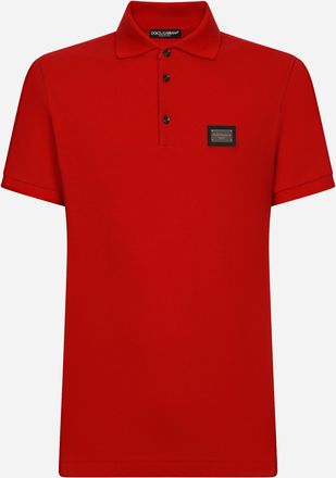 Dolce & Gabbana Cotton Piqué Polo-shirt With Branded Tag - Man T-shirts And Polos Burgundy Cotton 44