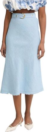 Pinko Uitlopende Midirok - Dames - Midirokken - Blauw - L - Linnen - Rokken