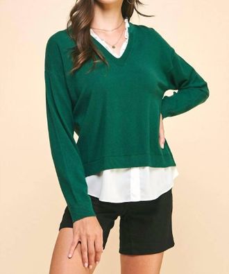 Pinch Design Charm V-Neck Sweater In Green
