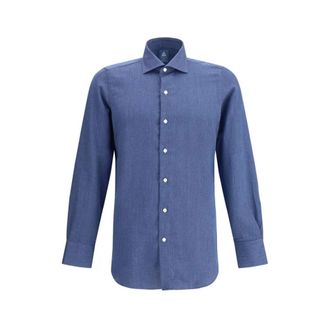 Finamore Casual Shirts, male, Blue, 3XL, Classic Cotton Shirt