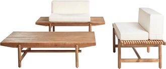 Beliani Conjunto De Jard&iacute;n 2 Plazas De Madera De Acacia Con Cojines Blanco Crema Giaveno