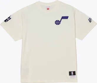 Mitchell & Ness Mens Mitchell & Ness Cream Utah Jazz Hardwood Classics Chainstitch Premium T-Shirt at Nordstrom, Size Xx-Large