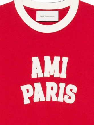 Ami Logo-Print Cotton T-Shirt - Red