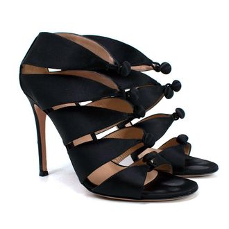 Gianvito Rossi Black Satin Buttoned Heels Size 36