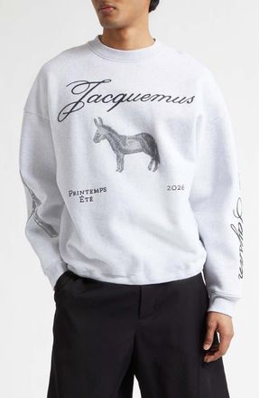 Jacquemus Le Sweatshirt &Acirc;ne Embroidered Fleece Sweatshirt in Donkey Jacquard Grey at Nordstrom, Size X-Large