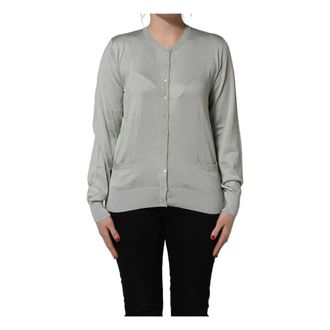 Dolce & Gabbana Cardigans, female, Green, Size: XS Long Sleeve Crew Neck Cardigan