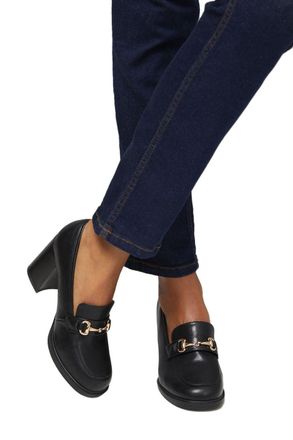 Wallis Wide Fit Daffie Snaffle Trim High Block Heeled Loafers, 3, Black