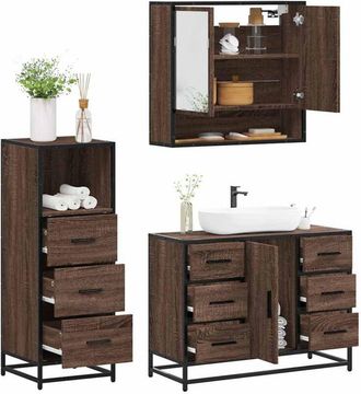 vidaXL Vidaxl - Set De Muebles Ba&ntilde;o 3 Pzas Madera Contrachapada Roble Marr&oacute;n
