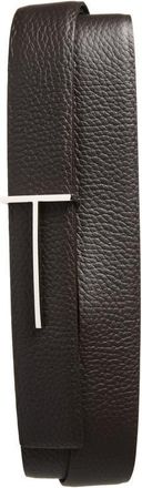 Tom Ford Slim T Soft Grain Leather Belt in Brown/Black at Nordstrom, Size 105