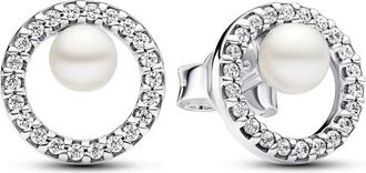 Pandora Treated Freshwater Cultured Pearl & Pave Halo Stud Earrings