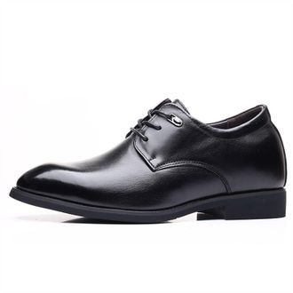Generic Dress Oxford Shoes for Men Lace Up Round Toe Derby Shoes Leather Slip Resistant Block Heel Non Slip Rubber Sole Wedding(Black Elevator,7.5 UK)