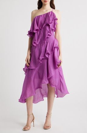 Ciebon Matea One-Shoulder Asymmetric Ruffle Dress in Purple at Nordstrom, Size X-Small