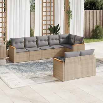 vidaXL Vidaxl - Juego De Sof&aacute;s De Jard&iacute;n Con Cojines Beige 8 Pzas Rat&aacute;n Pe