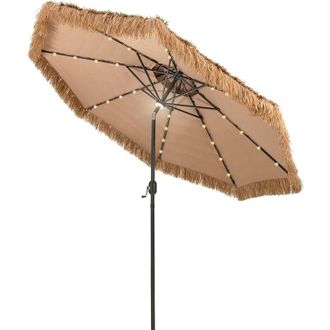 Costway Costway Sombrilla 300 Cm Techo De Paja, Sombrilla Estilo Hawaiano Con 32 Luces Led, 8 Varillas, Bot&oacute;n Para Inclinaci&oacute;n, Sombrilla Exterior Con Doble R