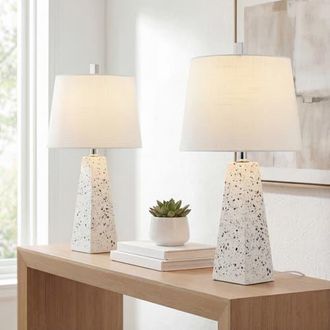 Jonathan Y Designs Owen Contemporary Resin LED Table Lamp in White Terrazzo- Set Of 2 at Nordstrom