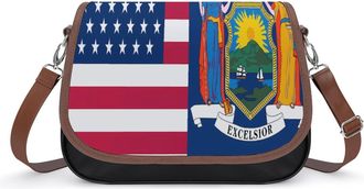Generic Flag of U.S.A And New York Crossbody Bags for Women Fashion Leather Shoulder Handbags With Adjustable Strap