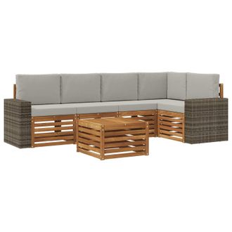 vidaXL Conjunto De Sof&aacute; Seccional Con Coj&iacute;n 6 Pcs Natural Y Gris Claro Vidaxl