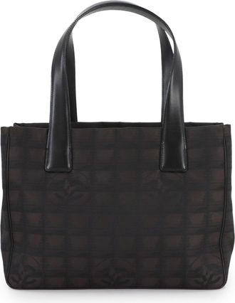 Chanel Black Dark Brown Jacquard Leather Tote Bag Weekend Bag (Pre-Owned)