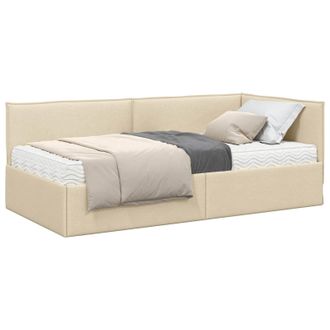 vidaXL Estructura De Cama Esquina Con Colch&oacute;n 2 Pcs Crema Terciopelo Vidaxl