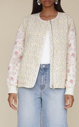Avec Les Filles Floral Quilted Jacket in White Pink Yellow at Nordstrom Rack, Size X-Small