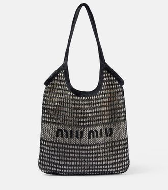 Miu Miu Logo leather-trimmed crochet tote bag