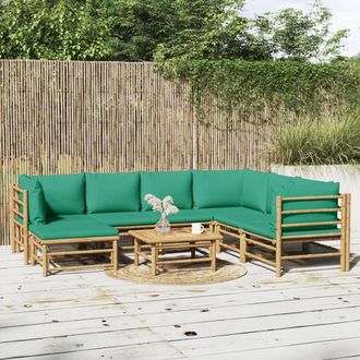 vidaXL Set De Muebles De Jard&iacute;n 8 Piezas Bamb&uacute; Con Cojines Verde Vidaxl