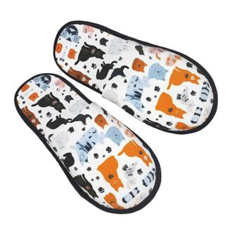 Generic Portable Mens Slipper Cartoon Cat and Dog print House Shoes Lightweight Hotel Slippers for Family Travel Bedroom M