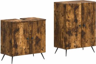vidaXL Juego De Gabinete De Ba&ntilde;o De 2 Piezas Breda Roble Ahumado Vidaxl