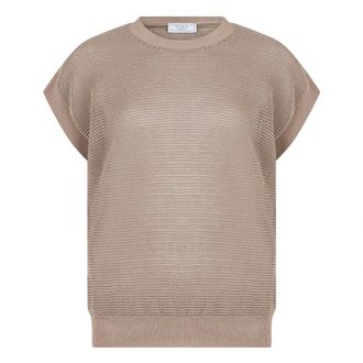 PESERICO Peserico, Round-neck Knitwear, female, Beige, Size: L Lace Short-Sleeve Sweater