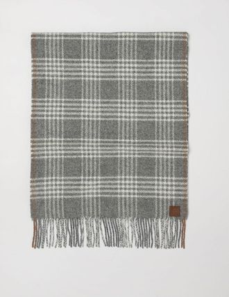 Eleventy Wool and Cashmere Blend Scarf with Tartan Pattern and Fringed Edges