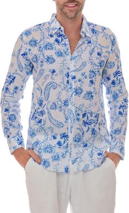 Ranee&rsquo;s Chinoiserie Linen Button-Up Shirt in White at Nordstrom Rack, Size Xx-Large