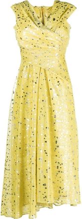 Talbot Runhof off-shoulder midi dress - women - Polyester/Cupro/Spandex/Elastane - 36 - Yellow