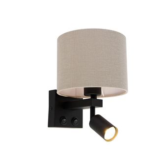 QAZQA Qazqa L&aacute;mpara De Pared Negra Con Flexo Y Pantalla 18 Cm Marr&oacute;n