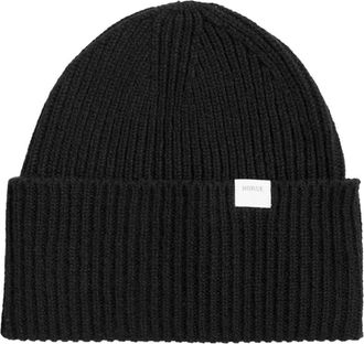 Norse Projects Wollen Muts met Geweven Tab - Heren - Hoeden - Zwart - ONE Size - Wol - Accessoires