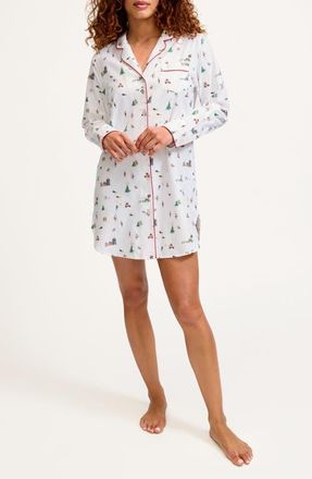 Petite Plume Holiday Town Cotton Twill Nightshirt in White at Nordstrom, Size X-Large