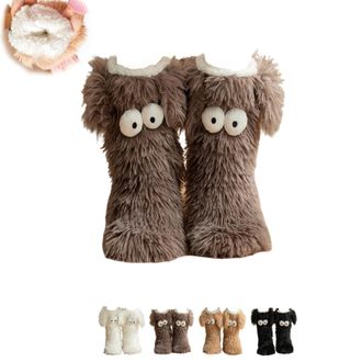 Generic Cozy Socks with Eyes,Cute Eye Winter Fuzzy Non-slip Slipper Socks,Fuzzy Soft Cozy Comfortable Socks for Women,Home Floor Shoes (Gray)