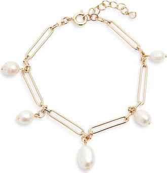 Nordstrom Freshwater Pearl Paper Clip Chain Bracelet in White- 14K Gold Plated at Nordstrom