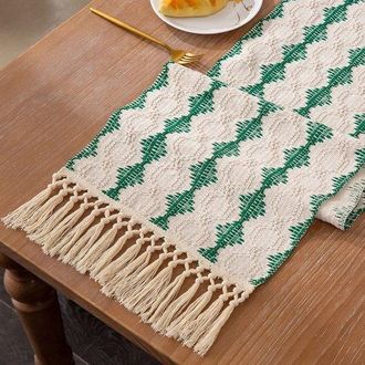 OEM Camino De Mesa Estilo Bohemio Con Borlas, 35x220cm Con Camino De Mesa Anudado Con Borlas, Estilo R&uacute;stico Campestre, Mesa Auxiliar