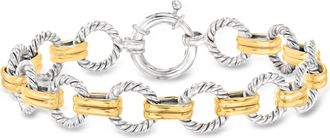 Ross-Simons Two-Tone Sterling Silver Twisted Circle-Link Bracelet