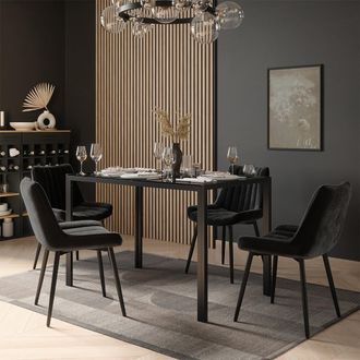 Vicco Set De Mesa De Comedor Grand, Negro, 120 X 70 Cm Con 4 Sillas (negras), Vicco
