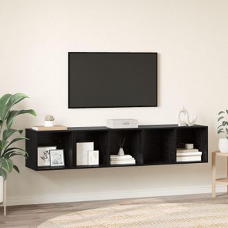 Berkfield Home TV Cabinet Set Wall-mounted with Storage 2 pcs Black oak 37 x 37 x 142.5 cm
